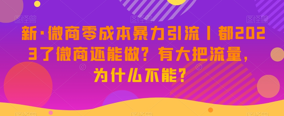 新·微商零成本暴力引流丨都2023了微商还能做？有大把流量，为什么不能？[db:副标题]-六八创富资源网